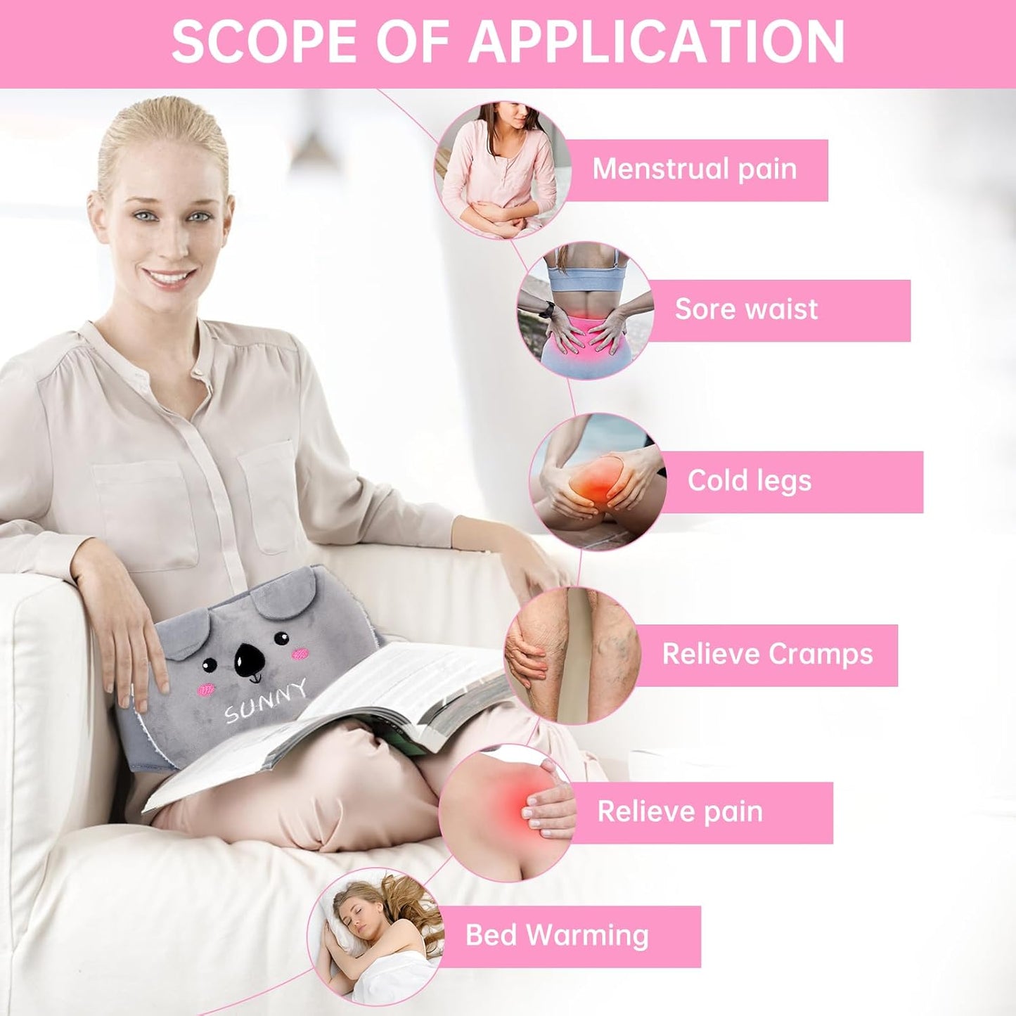 3PCS Fluffy Wrap around Hot Water Bottle for Period Pain Relief, Wearable for Waist, Back, Neck, Shoulders (Grey)