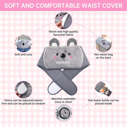 3PCS Fluffy Wrap around Hot Water Bottle for Period Pain Relief, Wearable for Waist, Back, Neck, Shoulders (Grey)