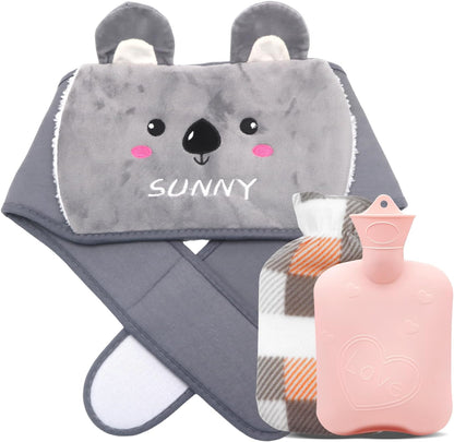 3PCS Fluffy Wrap around Hot Water Bottle for Period Pain Relief, Wearable for Waist, Back, Neck, Shoulders (Grey)