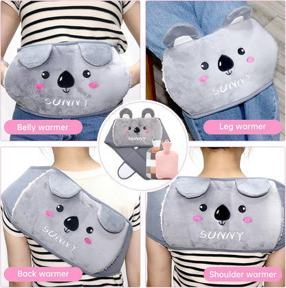 3PCS Fluffy Wrap around Hot Water Bottle for Period Pain Relief, Wearable for Waist, Back, Neck, Shoulders (Grey)