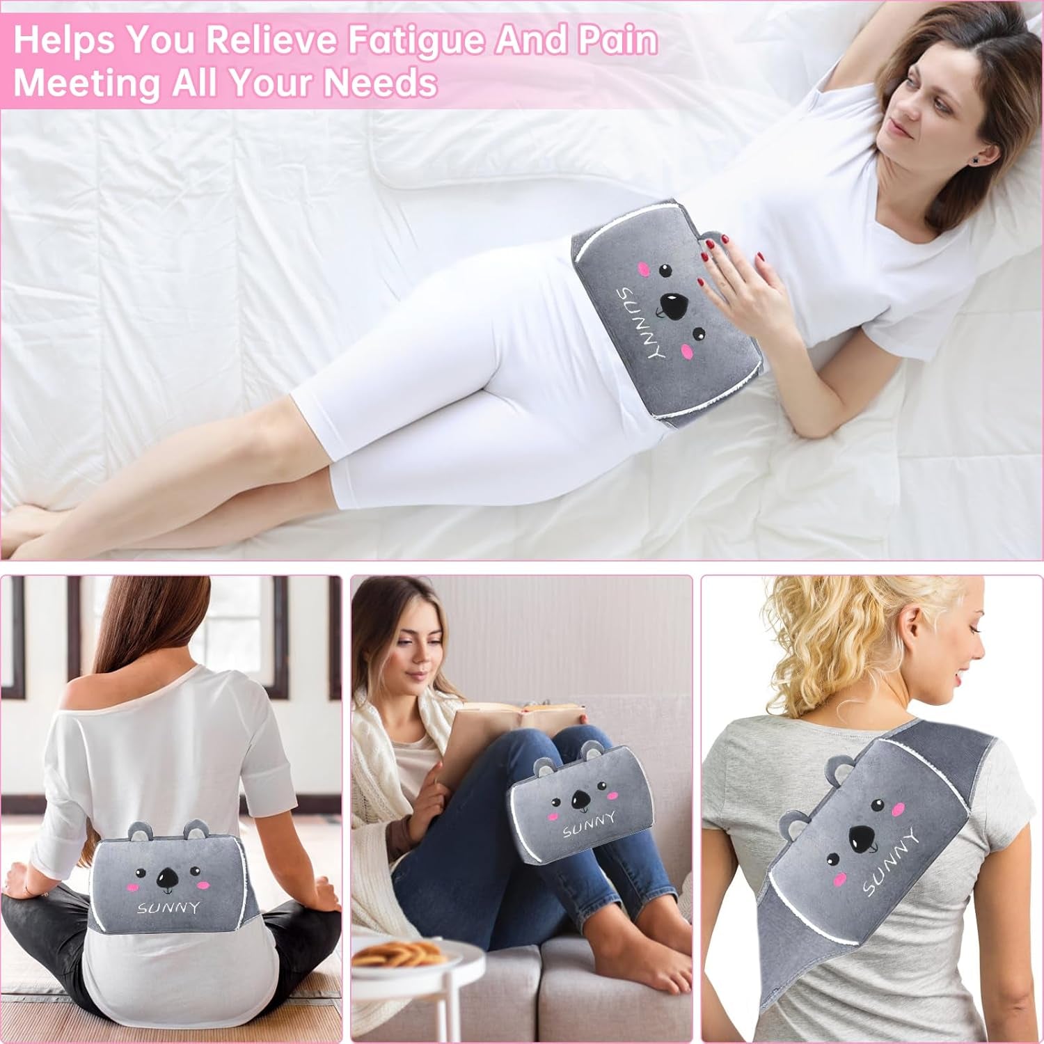3PCS Fluffy Wrap around Hot Water Bottle for Period Pain Relief, Wearable for Waist, Back, Neck, Shoulders (Grey)