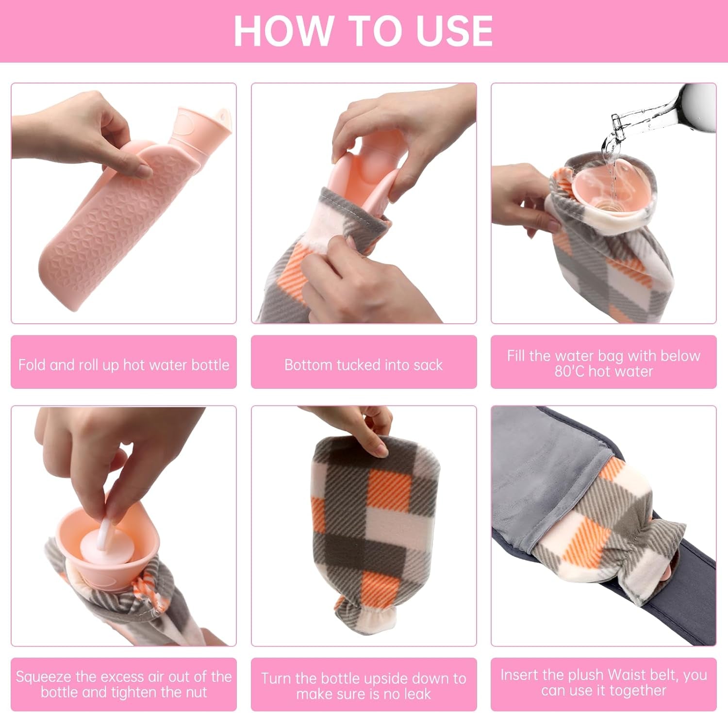 3PCS Fluffy Wrap around Hot Water Bottle for Period Pain Relief, Wearable for Waist, Back, Neck, Shoulders (Grey)